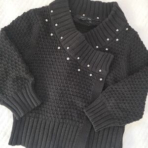 Calvin Klein Jeans Black Cowl Neck Sweater with Studded Details